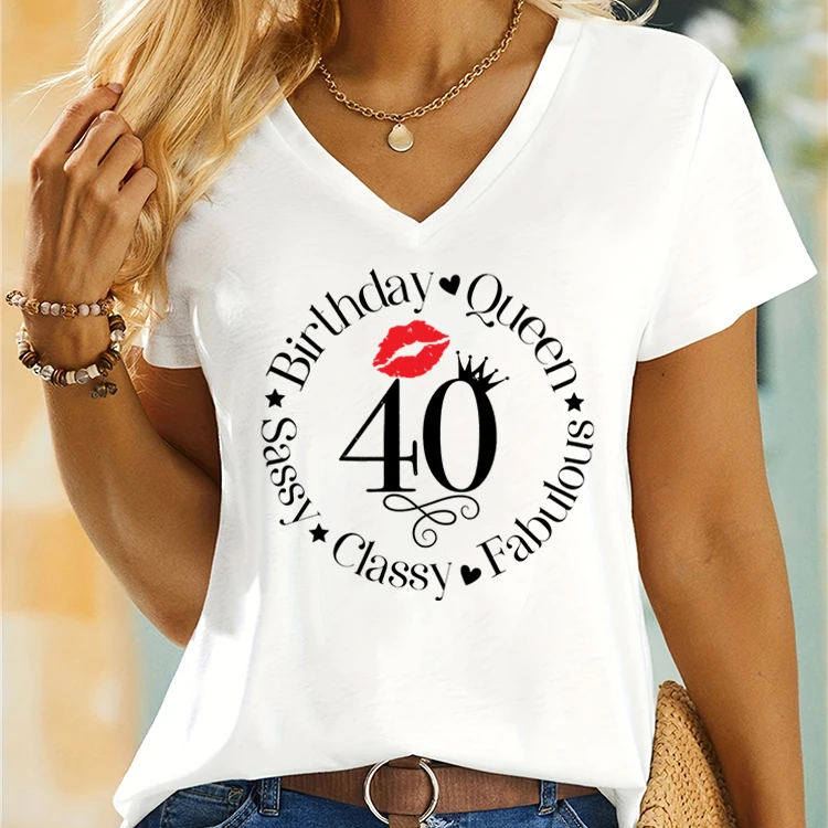 Camiseta de Festa de Aniversário Feminina, Presente Engraçado de Aniversário, Roupas Essenciais de Verão, Rainha Elegante, Camiseta Feminina