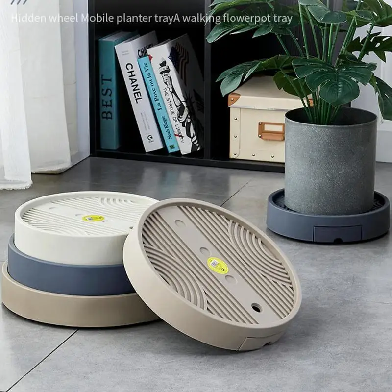 Pot Tray With Wheels Round Movable Planter Dolly Trolley Pallet Round Planter Pallet Caddy 360 Degree Rotation Plant Moving