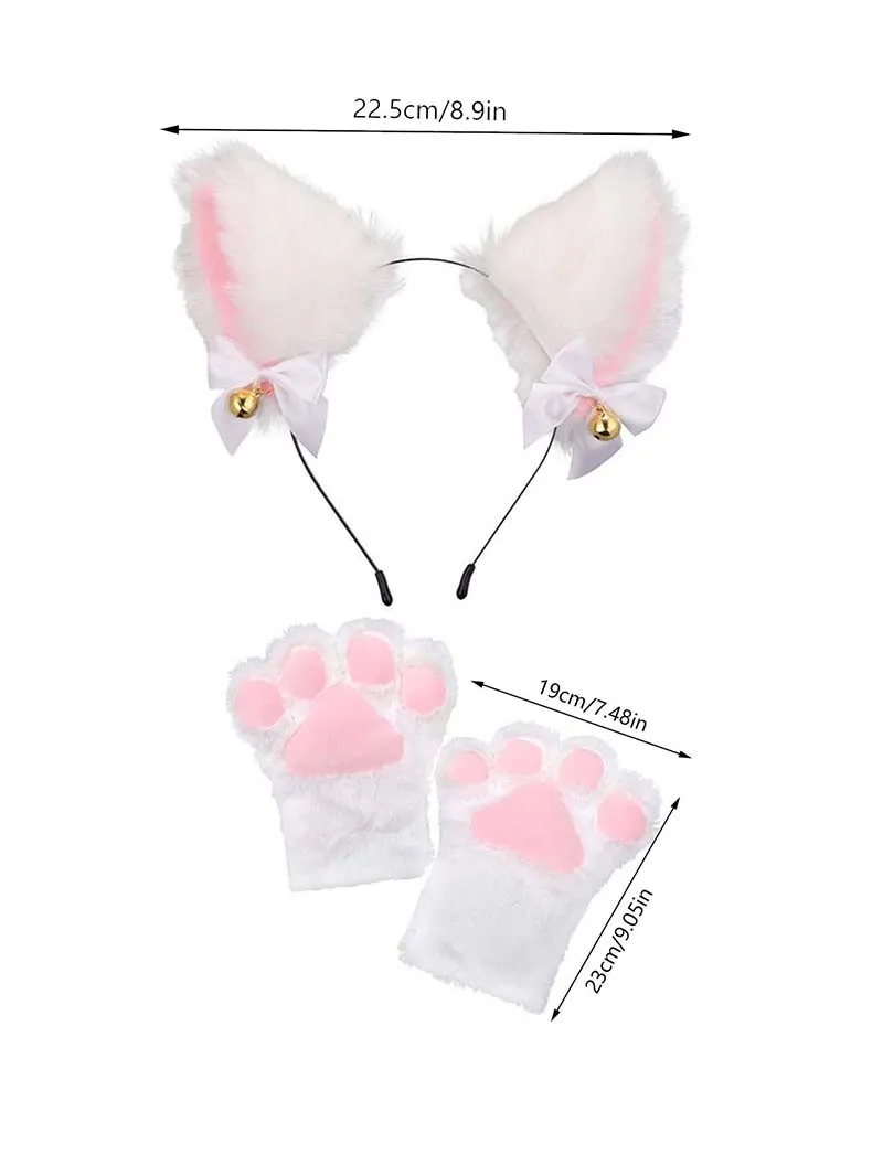 Halloween-Party Katzen-Kopfband Halskette Krallen-Handschuhe Schwanz-Sets Cosplay Plüsch-Glocken-Haarband Maskerade-Kopfbedeckung Haar-Accessoires – Detail 2