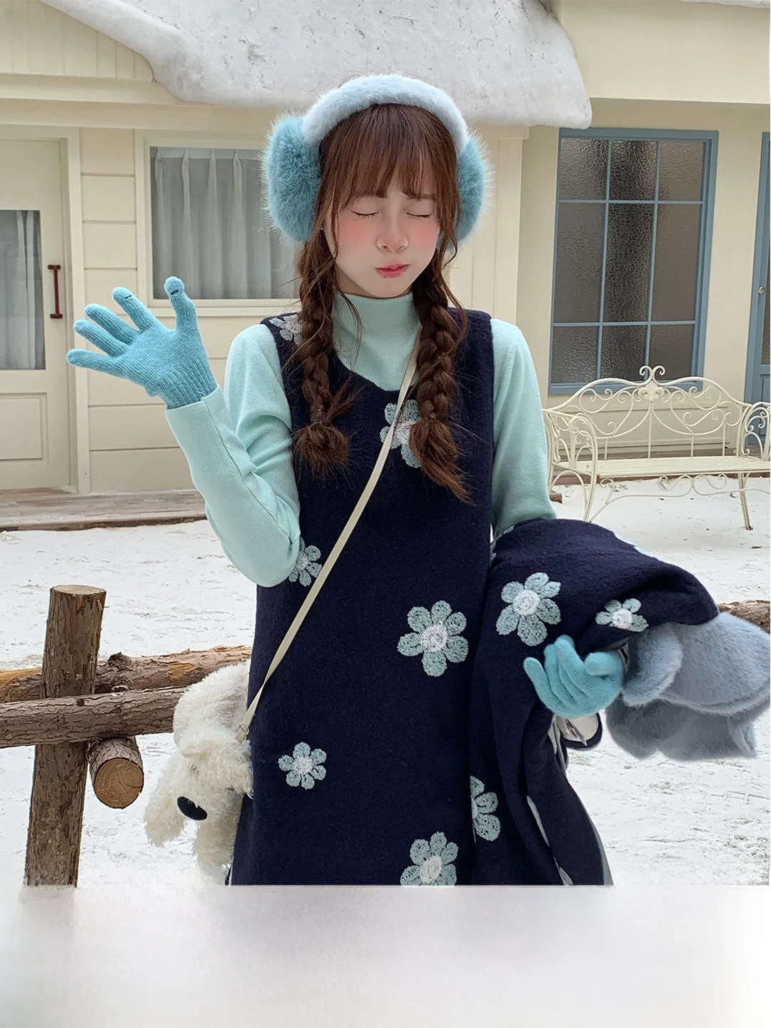 

Mint een Base irt Embroidered Flower Vest Dr Set Sweet Sle Long Sve High Collar Regular Length Commute Daily Wear