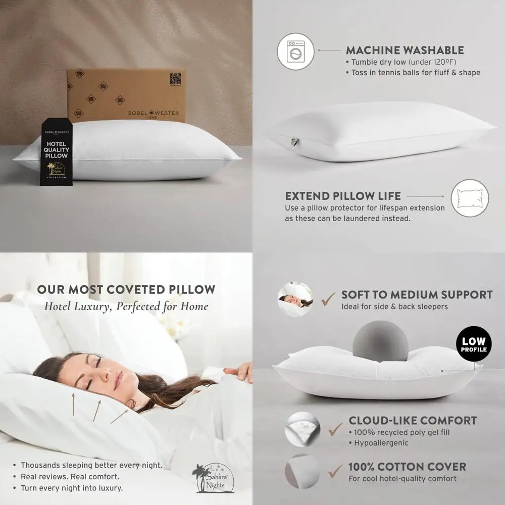 

Gel Fiber Pillow for Stomach and Back Sleepers - Adult Queen Size, 233 Thread Count, 100% Cotton Cover, Sahara Nights Design