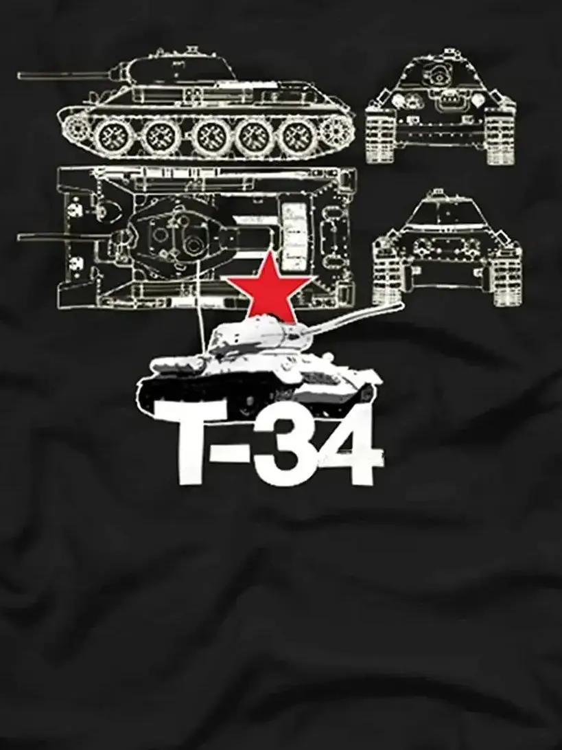 

WWII USSR Russia T34 Tank Blueprint T-Shirt 100% Cotton O-Neck Summer Short Sleeve Casual Mens T-shirt Size S-3XL