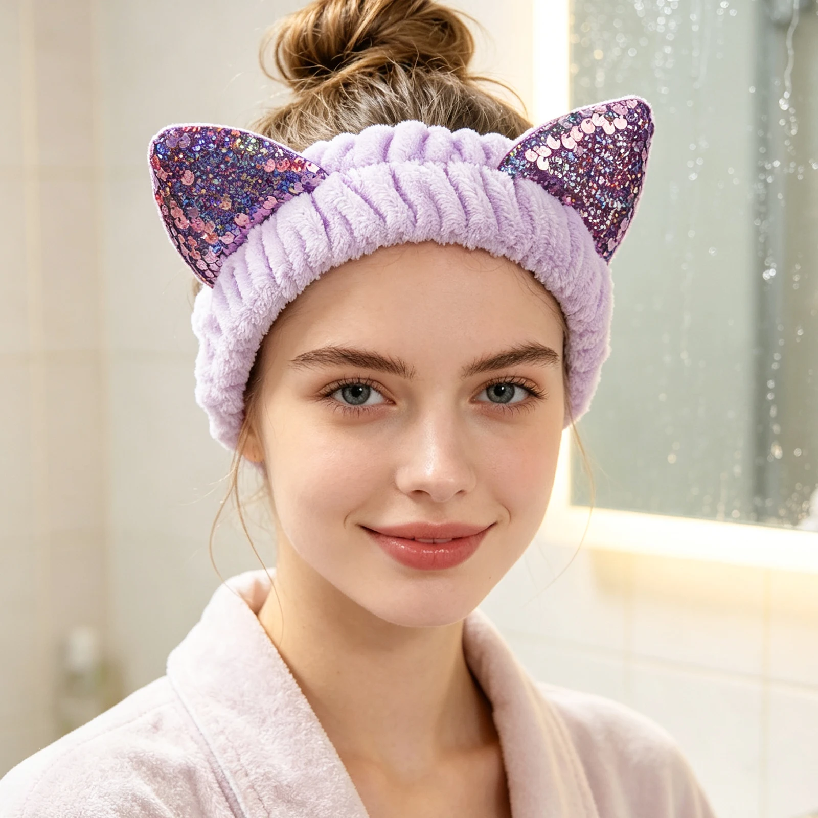 1/3:キュートなスパンコール付き猫耳ヘアバンド。柔らかい伸 - Travel Accessories Aesthetic のレビューと価格