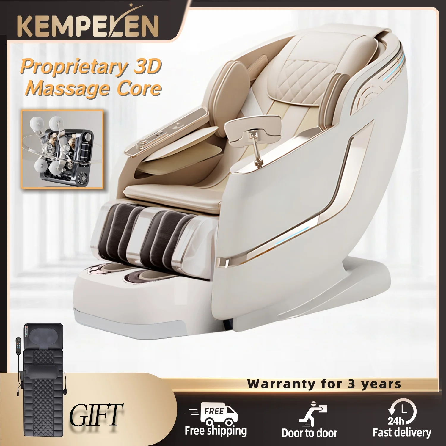 

3D-массажное кресло для всего тела | ИА-обнаружение тела и тепловое сжатие | Кресло с нулевой гравитацией с подушками безопасности и массажем ног