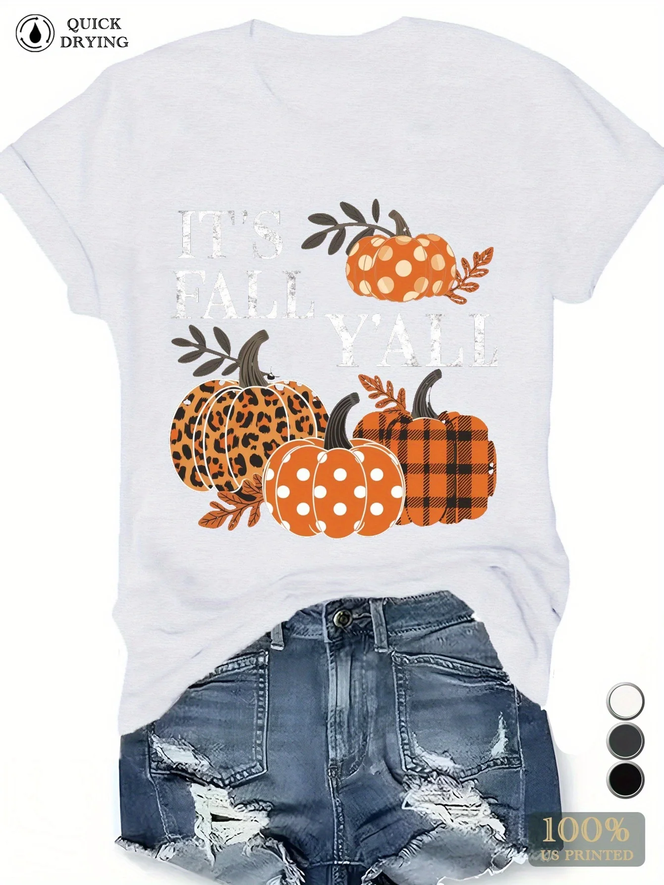 Women's Plus Size Fall Graphic T-Shirt - Quick-Dry Lightweight Top - Pumpkin Patch Design - Machine Washable