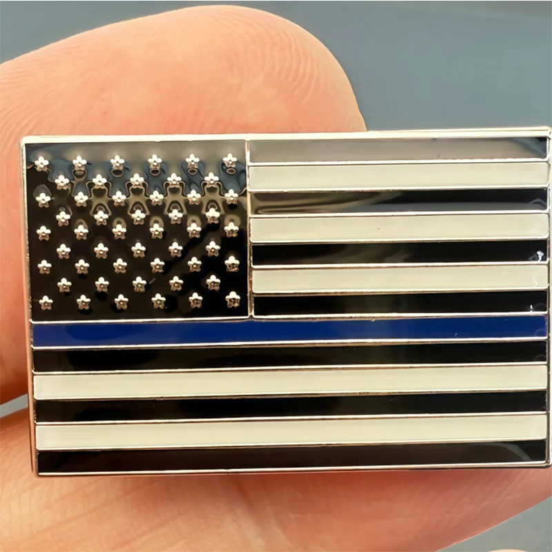 U.S.A Police Blue Flag Metal Soft Enamel Lapel Badge Pins Brooches