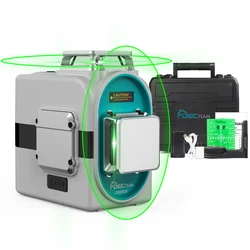 Decteam 2 x360 ° 8 linee livello Laser Green Cross Line autolivellante strumento Laser orizzontale e verticale con custodia rigida per batteria agli ioni di litio