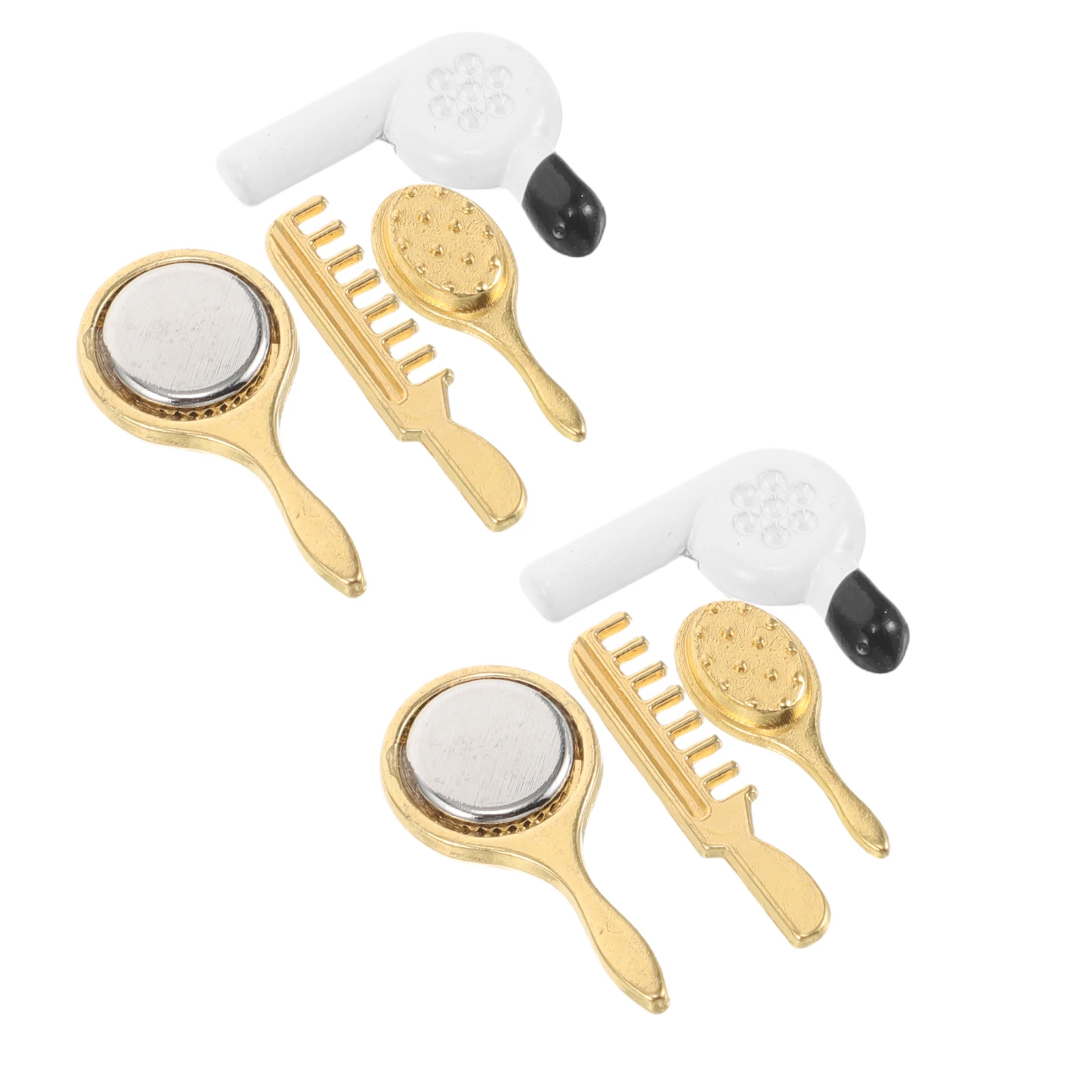 8Pcs Miniature Bathroom Set Realistic Mini Mirror Hair Dryer Comb Pretend Play Accessories Portable Vanity Decoration Furniture