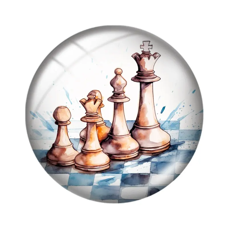 Watercolor Chess Game  12/18/20/25mm glass cabochon  bracelet pendant rings for jewelry demo earrings back Making findings view 5