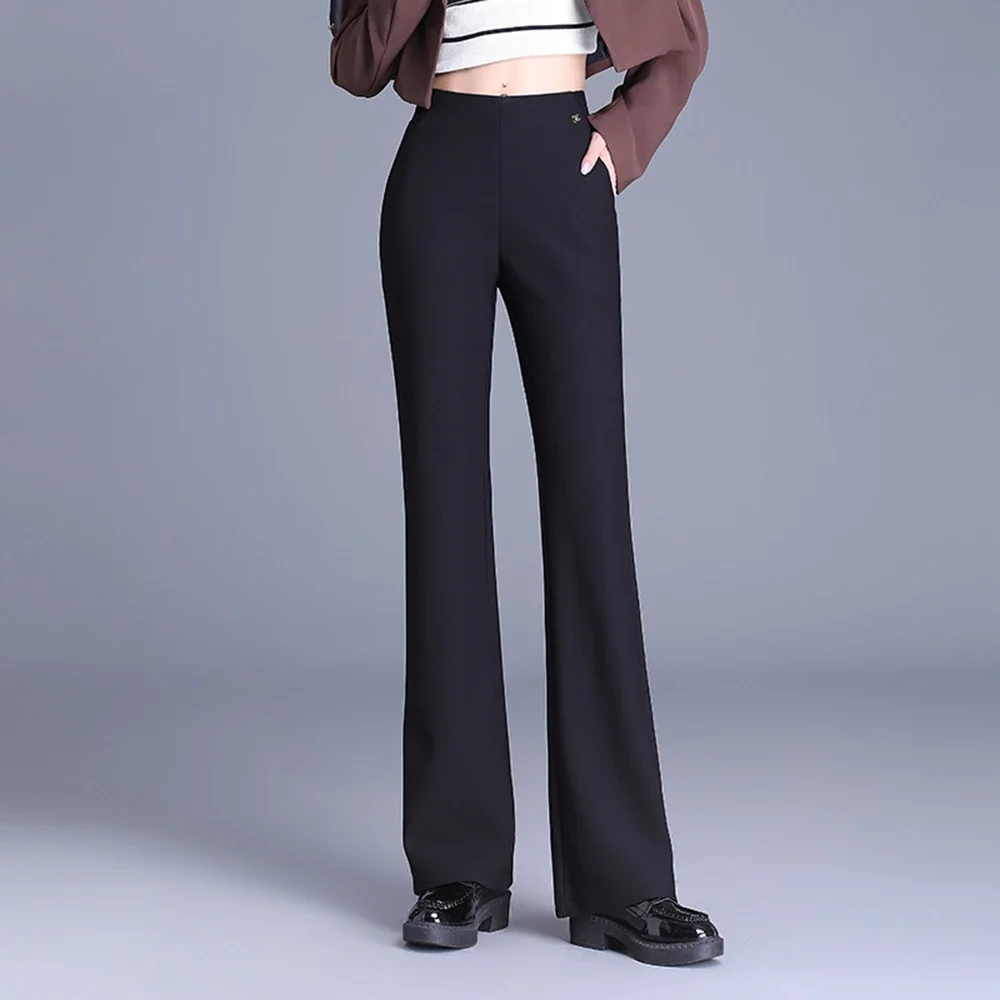 

2024 Black bellbottoms autumn new long pants fashion temperament women's casual pants loose micro cropped pants LJ403