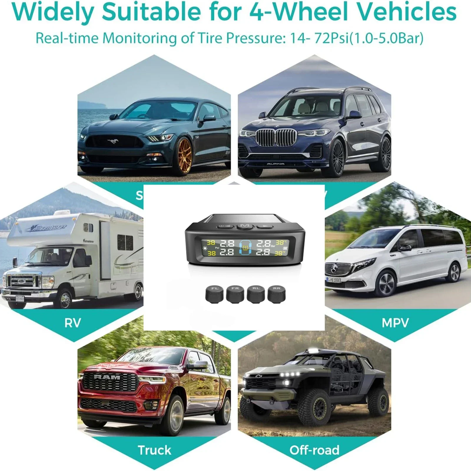 Car Detector 4 Sensors tpms tire pressure monitoring system Auto Security Detector Pressure Waterproof Tire Pressure Temperatur - Image 3