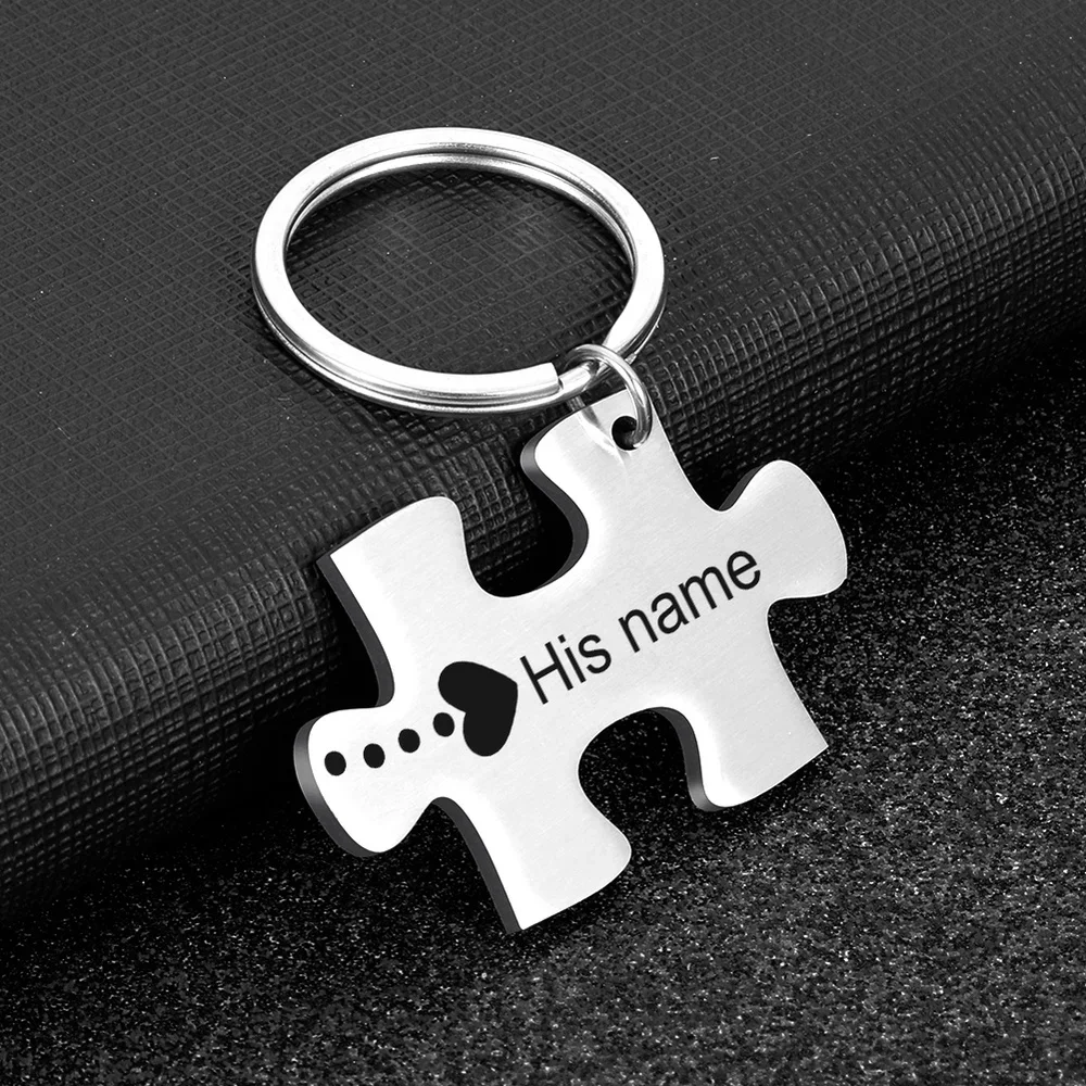 2PCS Couples Customized Puzzle Keychains Engraved Date and Two Initials Love Gifts for Husband Wife Boyfriend Girlfriend