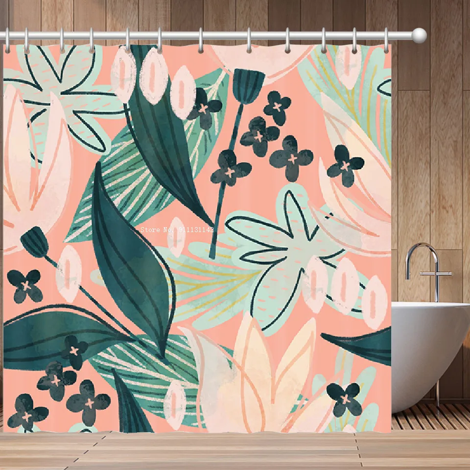 Bohemia Flower Print Nordic Style Shower Curtain Hook Natural Landscape Home Decoration Curtains In The Bathroom Cortina Baño