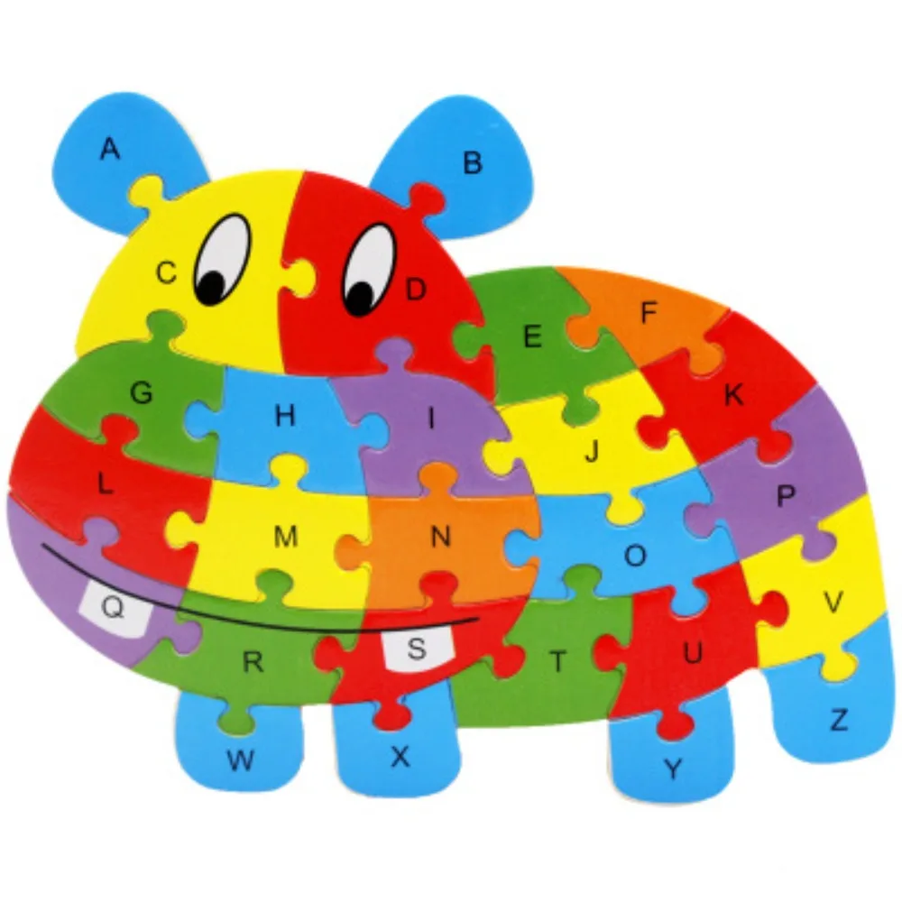 

English Letter Building Block Wood Animal Jigsaw Puzzle Children Cognition Intelligence Toy for Toddlers Early Educational Gifts