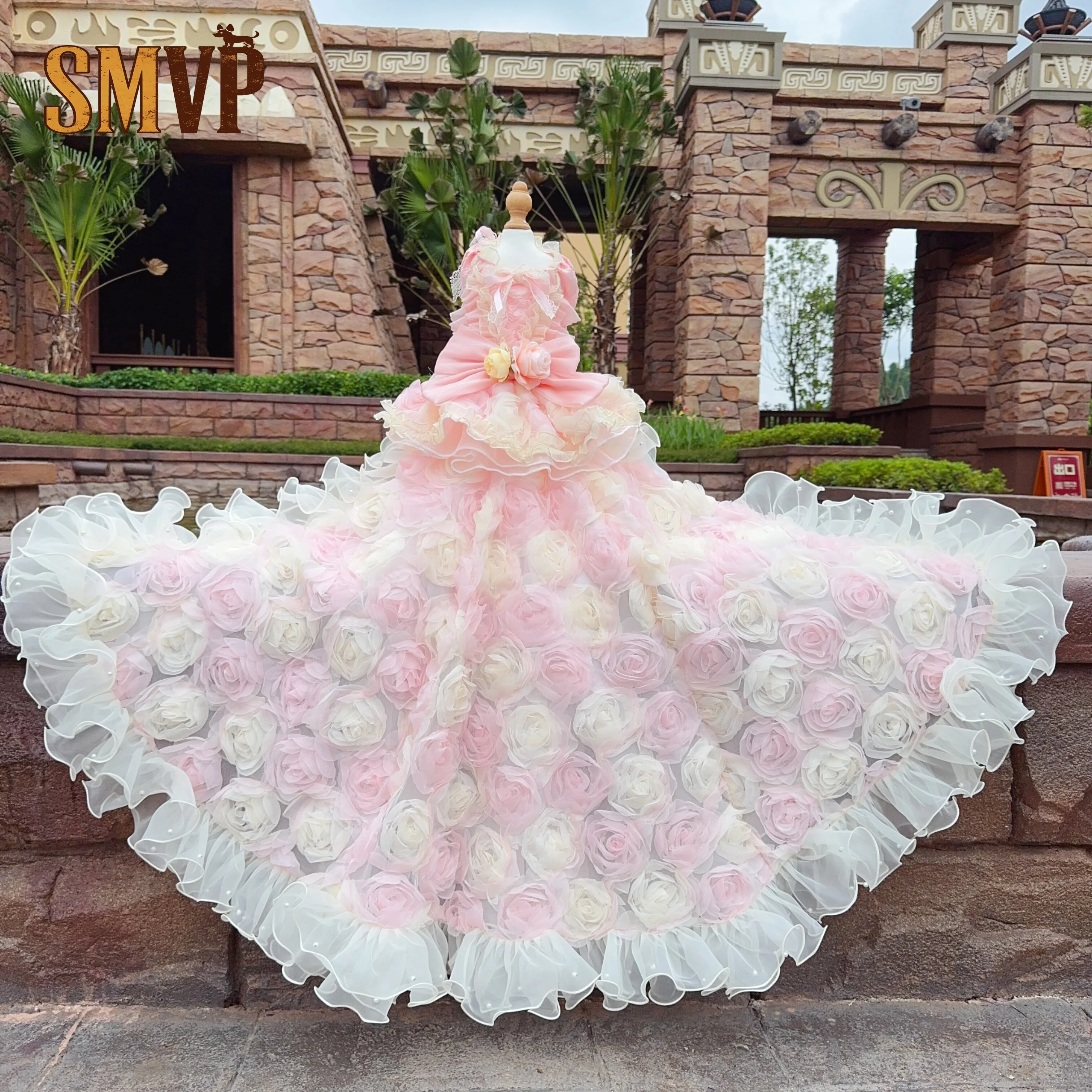

Original Design Apricot Pink Rose Lace Gorgeous and Dreamlike Dress Removable Dress Hem Kittens and Small Dogs Can Wear