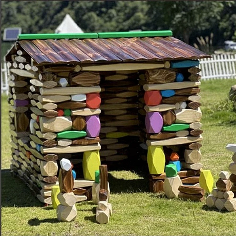 Outdoor color stone building block. Wooden building block