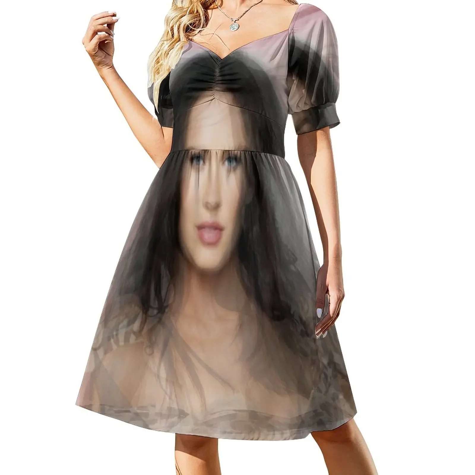 

Megan Fox Portrait Overlay Short-Sleeved Dress women clothes Woman fashion Women's summer skirt