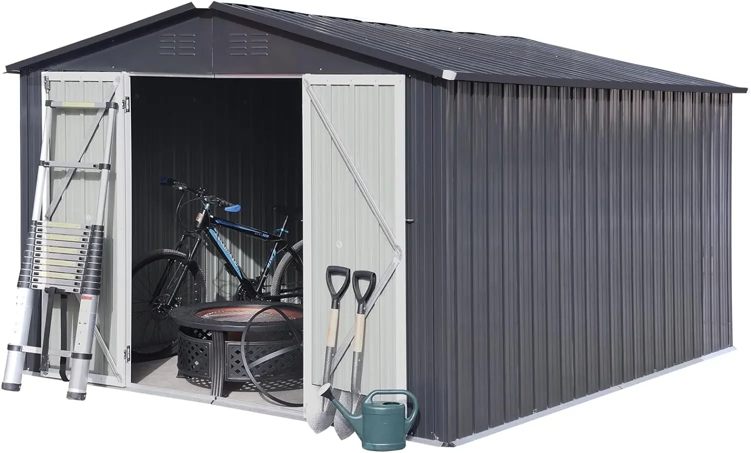 

10X8 FT Outdoor Storage Shed, Large Metal Foundation Shed,Heavy Duty Tool Sheds Storage House with Lockable Doors & Air Vent