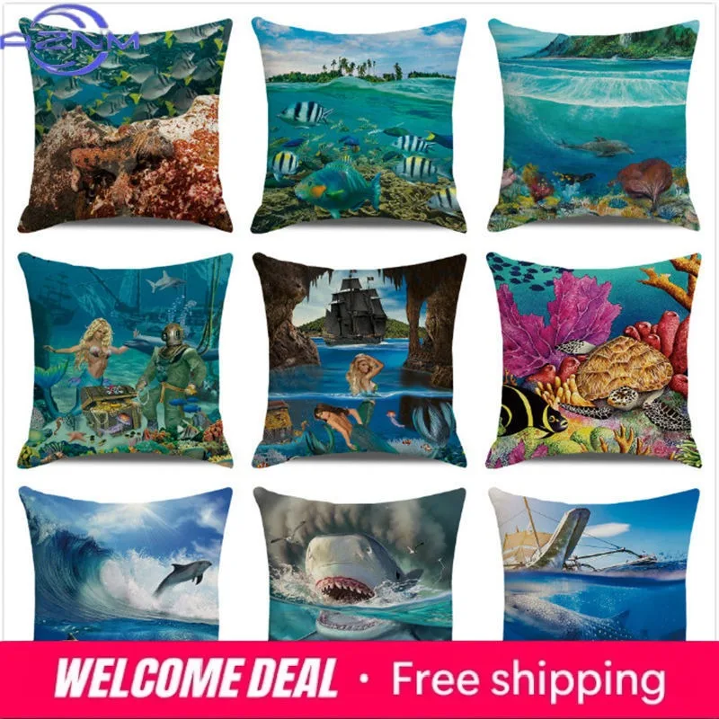 Home Decor Underwater World: Sea Creatures & Mysteries Pattern Cushion Cover Suitable for Sofa Bedroom Car Pillow Cover