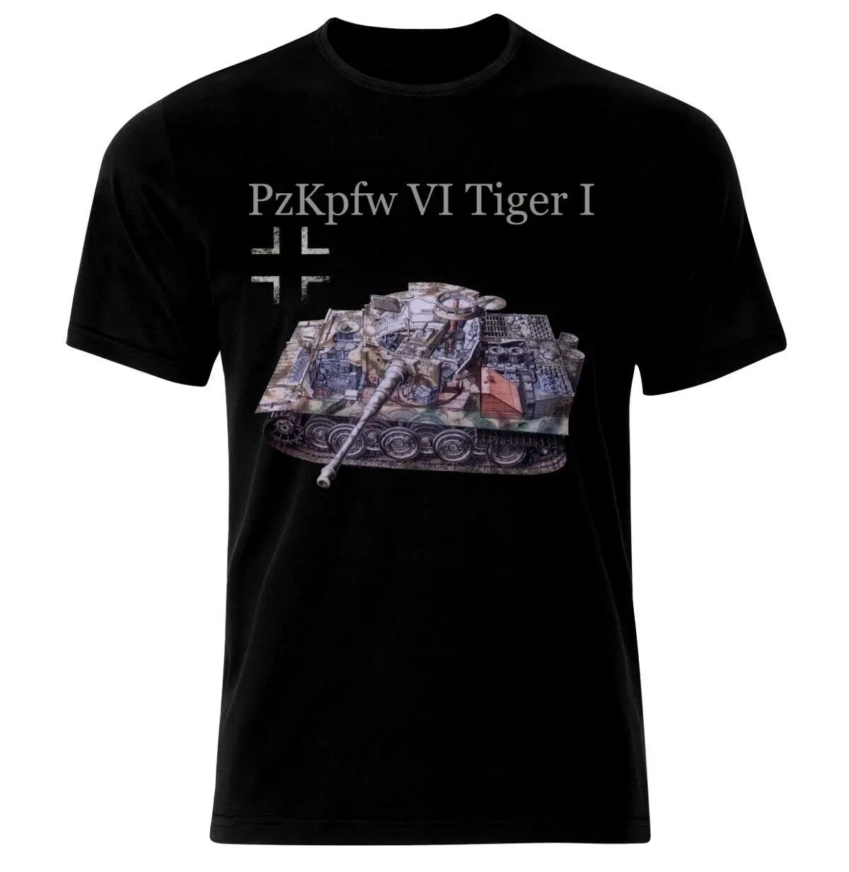 WWII Wehrmacht Panzer PzKpfw 6 Tiger 1 Tank T Shirt. High Quality Cotton, Loose, Big Sizes, Breathable Top, Casual T-shirt S-3XL