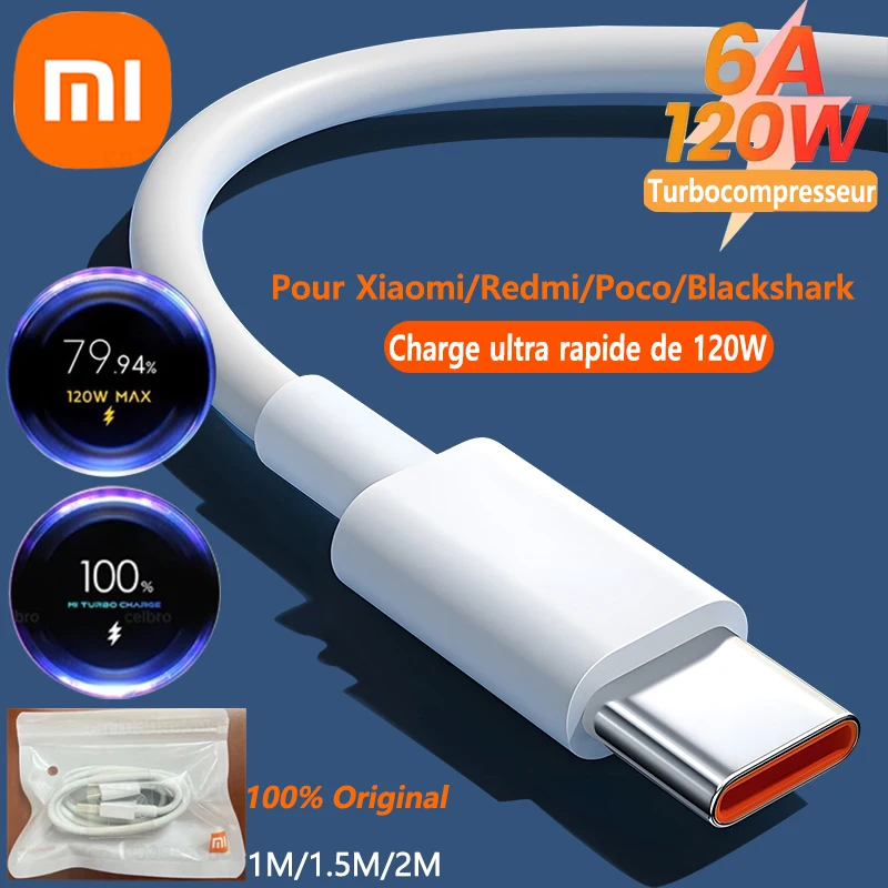 Xiaomi – câble USB Type C 120W 6A, Turbo, chargeur rapide, pour Mi 14 13T 12 11T Pro Redmi Note 13 12 K60 Ultra POCO F5 X5, Original