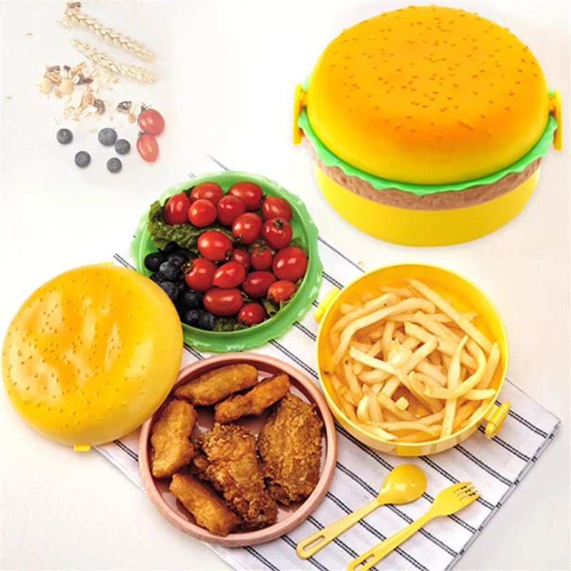 Portable New Double Hamburger Lunch Box Cute Hamburger Lunch Box Lunch Box Children\'s Lunch Box