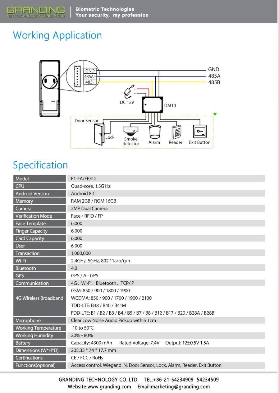 Android System Wireless Face  Fingerprint Recognition Access Control -Horus E1 -FP