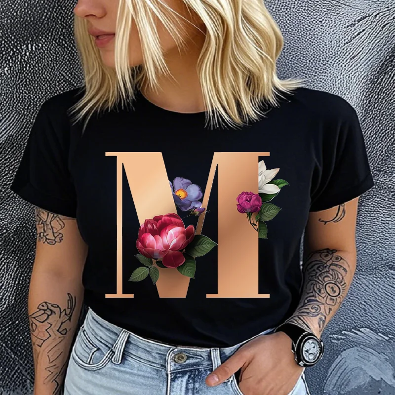 Cotton 100% Men's and Women's Short Sleeve Letter Prints Tops  Graphic Tshirts Summer 26-letter English alphabet print