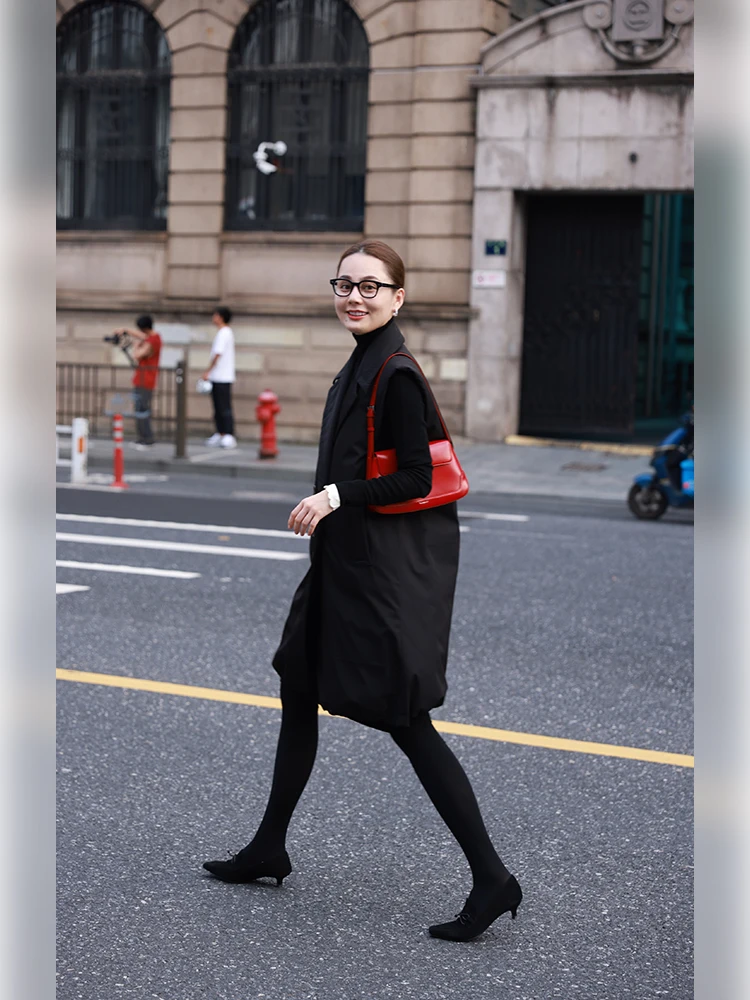 

WinnieTang Inspired White Goose down Long Jaet Slimming Waist Design Warm Outerwear Commute Sle Pure Color