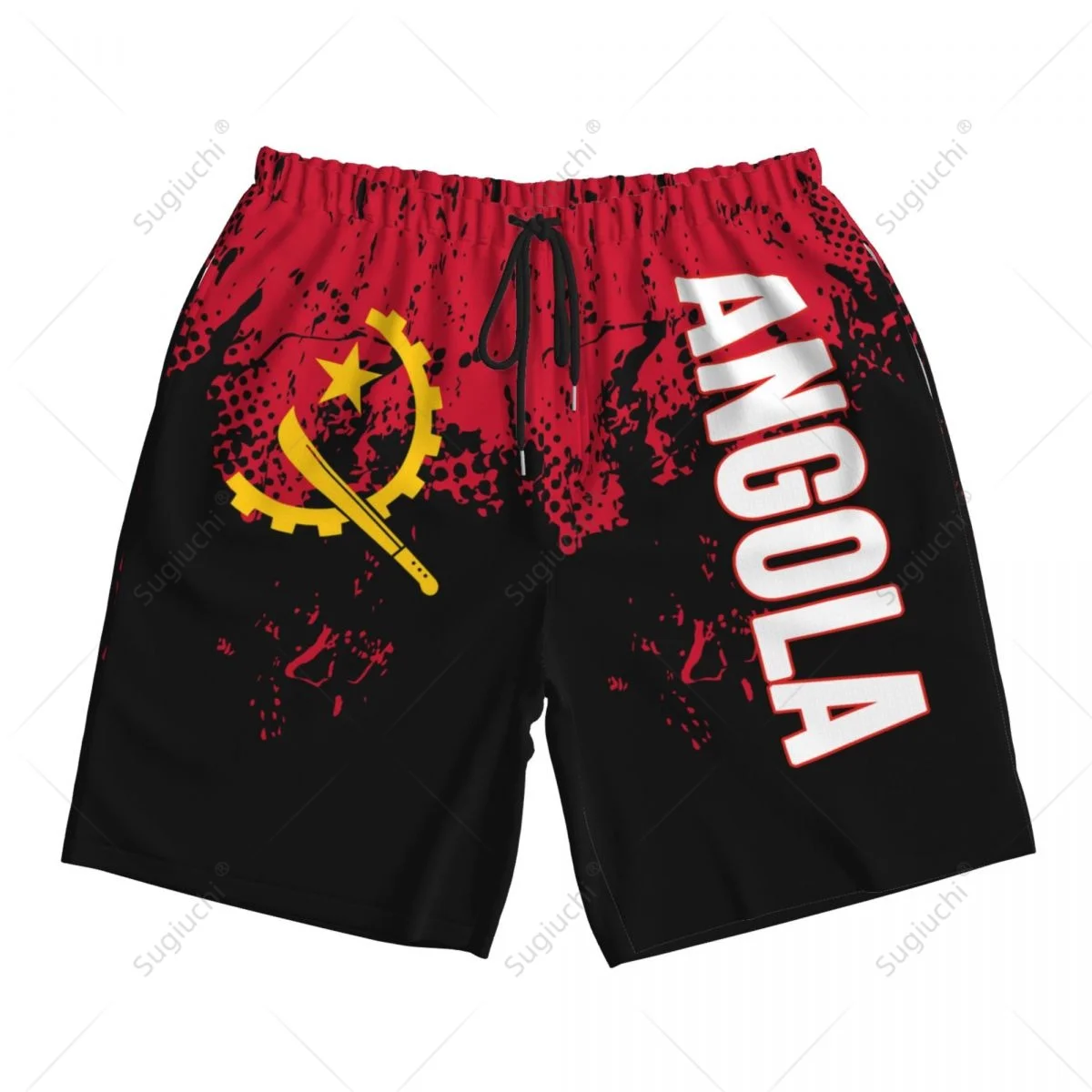 Homens Bandeira de Angola Calça de Praia, Calção de Bordo, Surf, Futebol, Ciclismo Swimwear, Corrida, Boys Swimwear