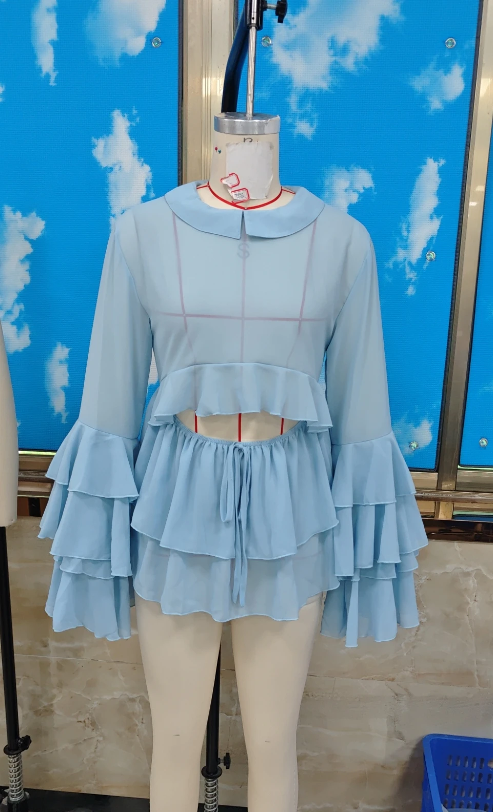 

Dourbesty элегантные топы с длинными расклешенными рукавами для женщин, винтажная прозрачная блузка с вырезами, лето 2021, женская рубашка с воротником Питера Пэна