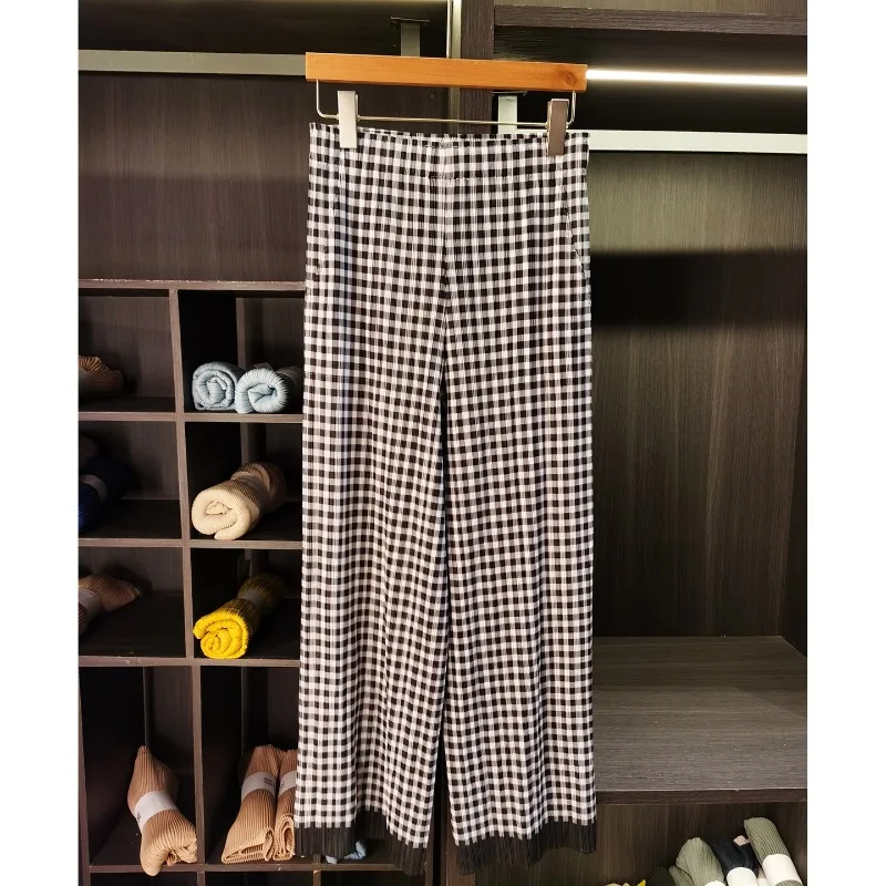 

Miyake Pleated Pants 2026 Design Sense Print Pleats Straight Pants Spring Versatile Thin Elastic Waist Loose Fold Wide Leg Pants