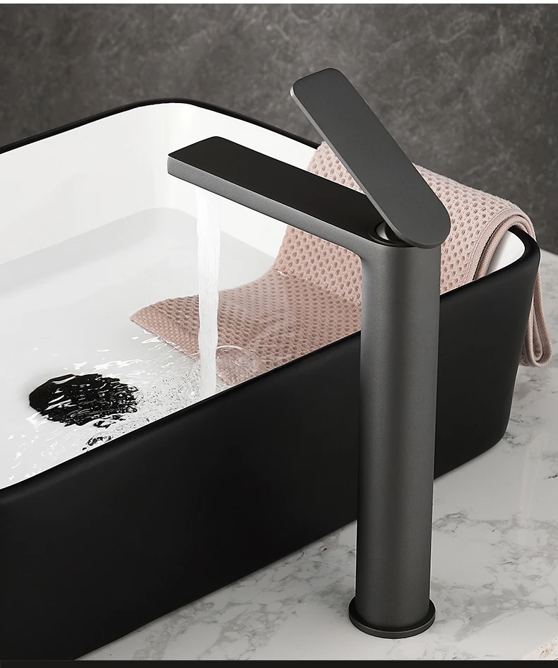 Bathroom White/Gray Bronze Solid Brass Luxury Basin Sink Tall Faucet Single Handle Water Mixer Bath Tap High And Short Style