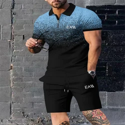 New Summer polo suit men's Solid breathable short sleeve top and pants Polo shirt Men's stylish lapel men's casual T-shirt short