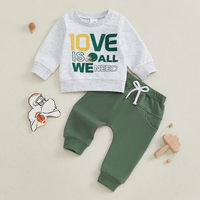 2024-09-18 Lioraitiin Toddler Boy Fall Outfits Letter Print Long Sleeve Sweatshirt with Solid Long Pants Rugby Clothes Set