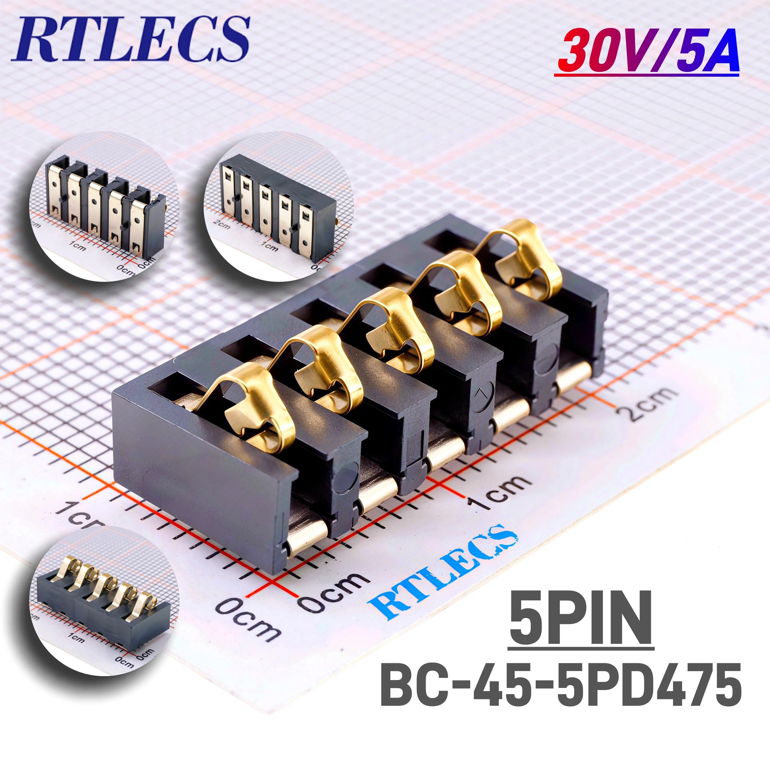 2 Stück Federkontaktstecker 4,25 mm Rastermaß 2 3 4 5 6 Pin Steckverbinder Oberflächenmontage Batteriesteckverbinder Isolator 4,75 mm H