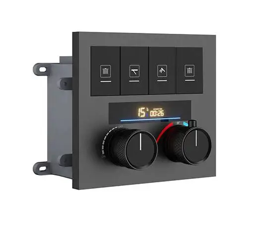 4 Way Brass Wall Mount Push Button LED Digital Display Concealed Thermostatic  Mixer Valve