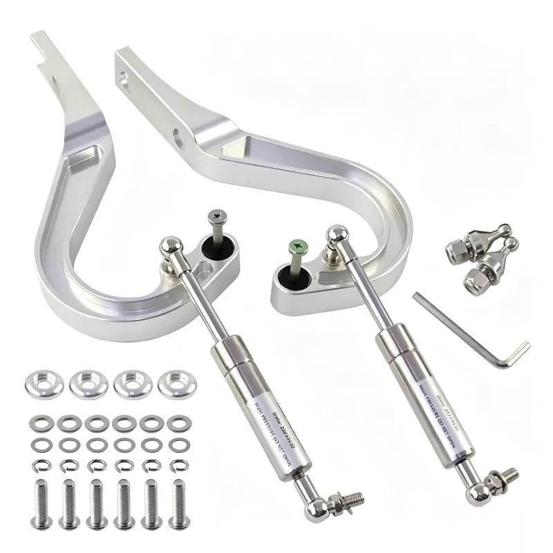 Billet Left & Right Hood Hinge Kit Aluminum For Camaro Trunk CNC L6V8 3.8L 7.0L Engine 1967-1969 Silver