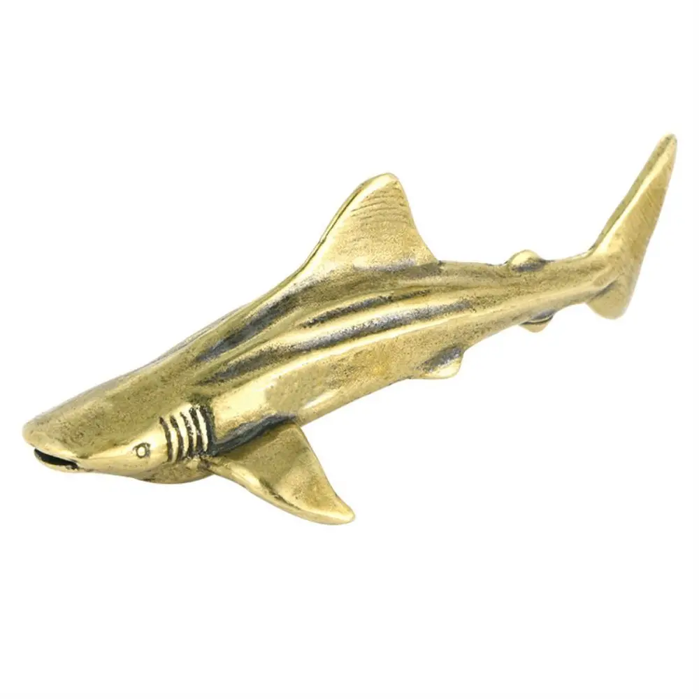 Sea Animal Statue Vintage Brass Shark Figurines Exquisite Handmade Mini Shark Statue Copper Cute Shark Sculpture Birthday Gift