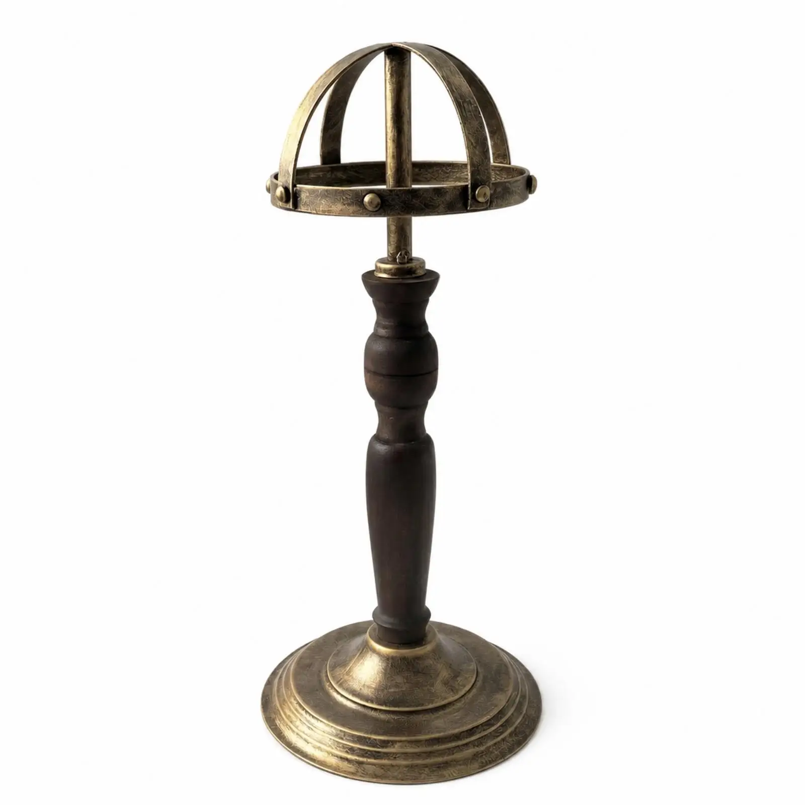 Hat Display Stand Vintage Distressed Wood and Iron Tabletop Holder Dome Head Form for Boutique Shelf