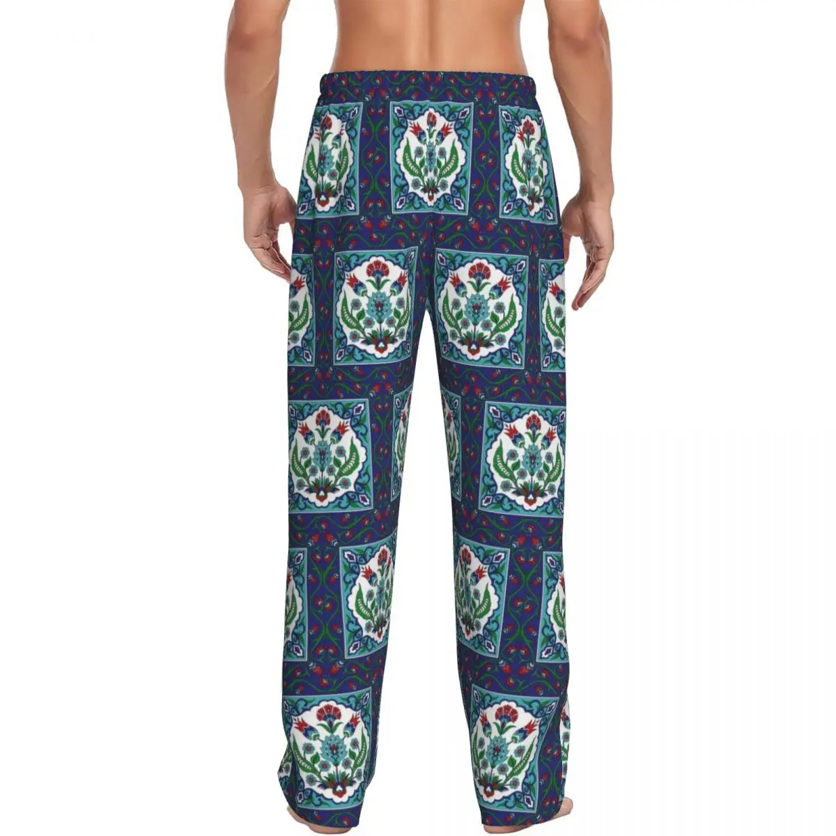 Custom Turkish Tile Pattern Vintage Iznik Cer Men Pajama Pants Lounge Sleep Sleepwear Bottoms with Pockets