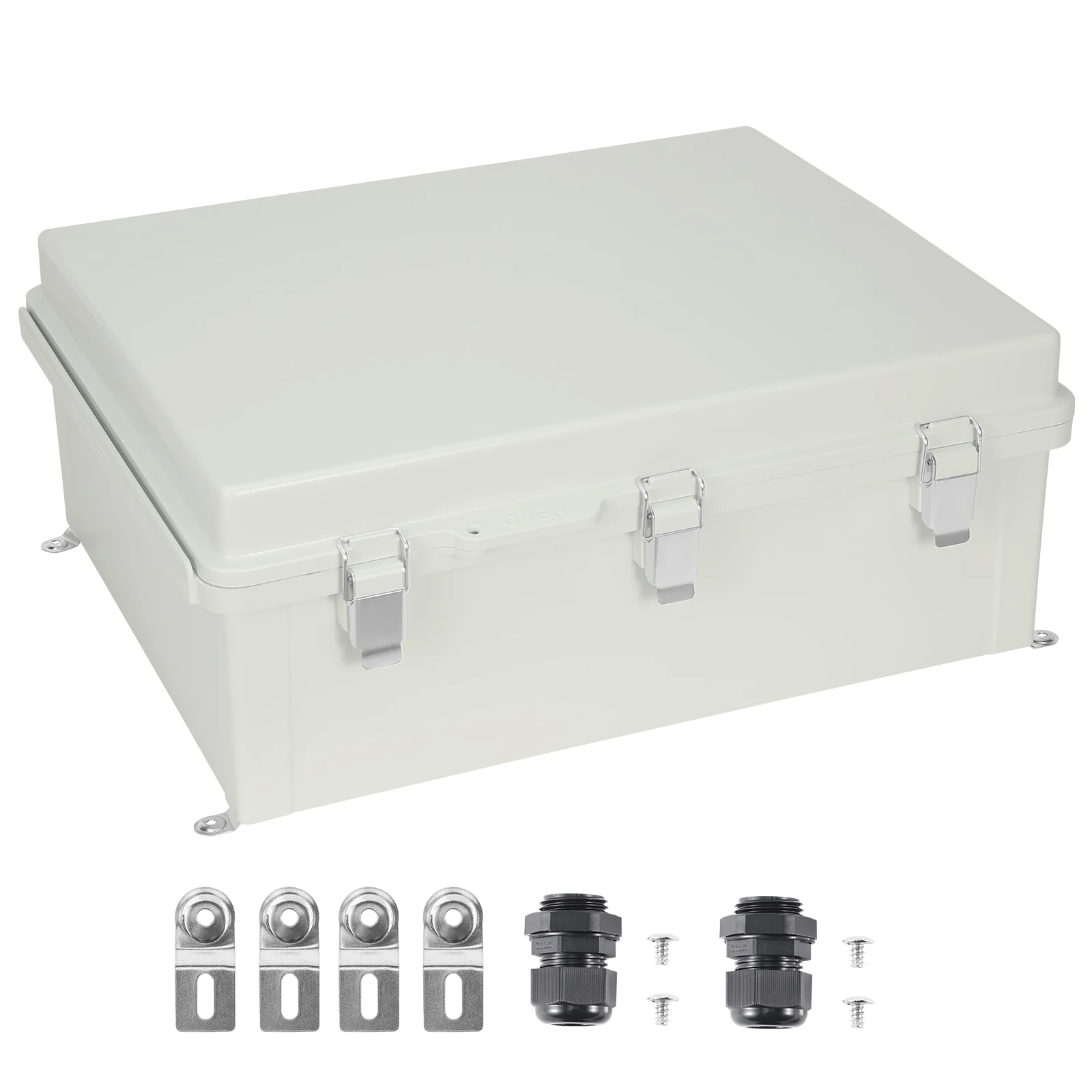 Outdoor Electrical Junction Box, 13.78 x 9.84 x 5.90 in, IP67 Dustproof Waterproof for Outdoor Electrical Projects, ABS Plastic Electrical Enclosure Box with Hinged Cover Stainless Steel Latch