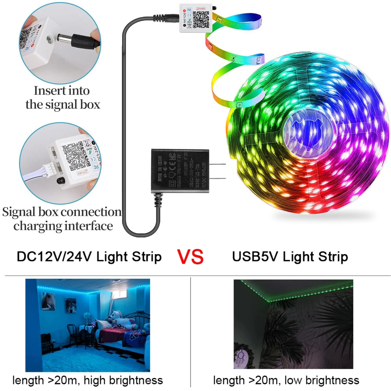 24V Led Lights for Room with Remote APP Control LED Light Strip Music Sync Flexible Tape Ribbon for Home Bedroom Decor Lighting