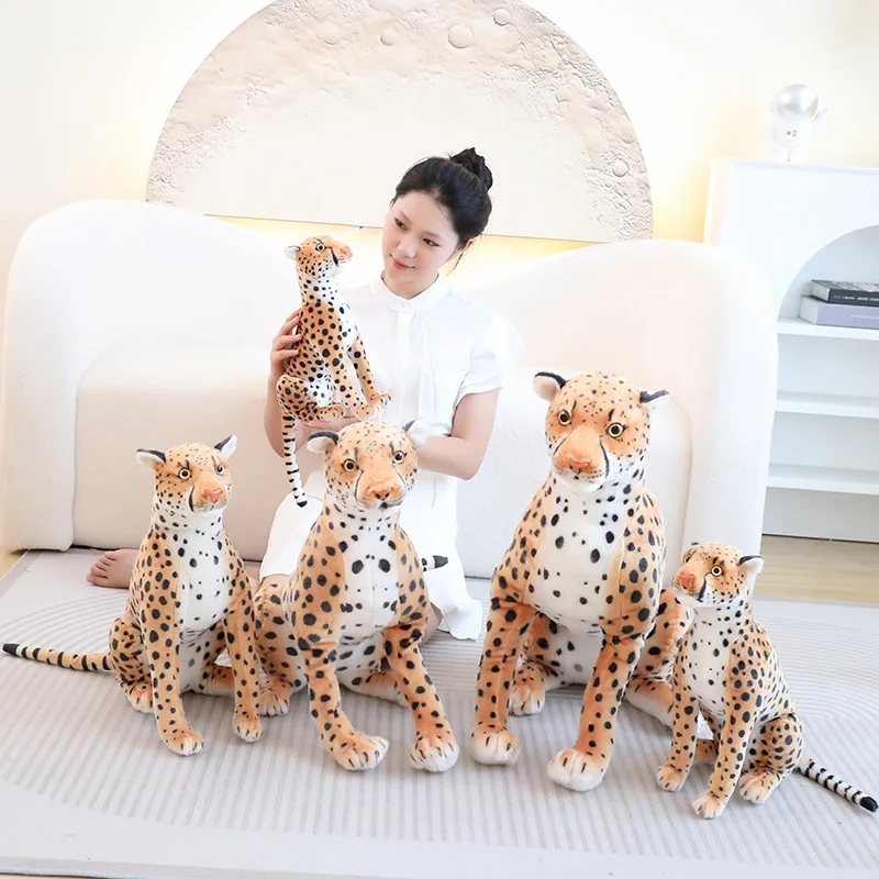 High Quality Simulation Sitting Realistic Leopard Plush Toys Stuffed Life Like Wild Animals Soft Dolls For Kids Boys Xmas Gifts