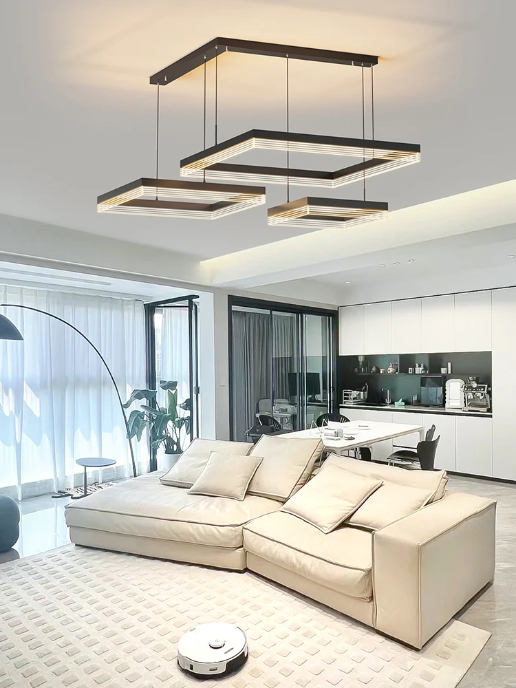 2023 Modern Square LED Chandelier For Aisle Bedroom Foyer Kitchen White Black Dimmable Remote Control Light Interior Decoration