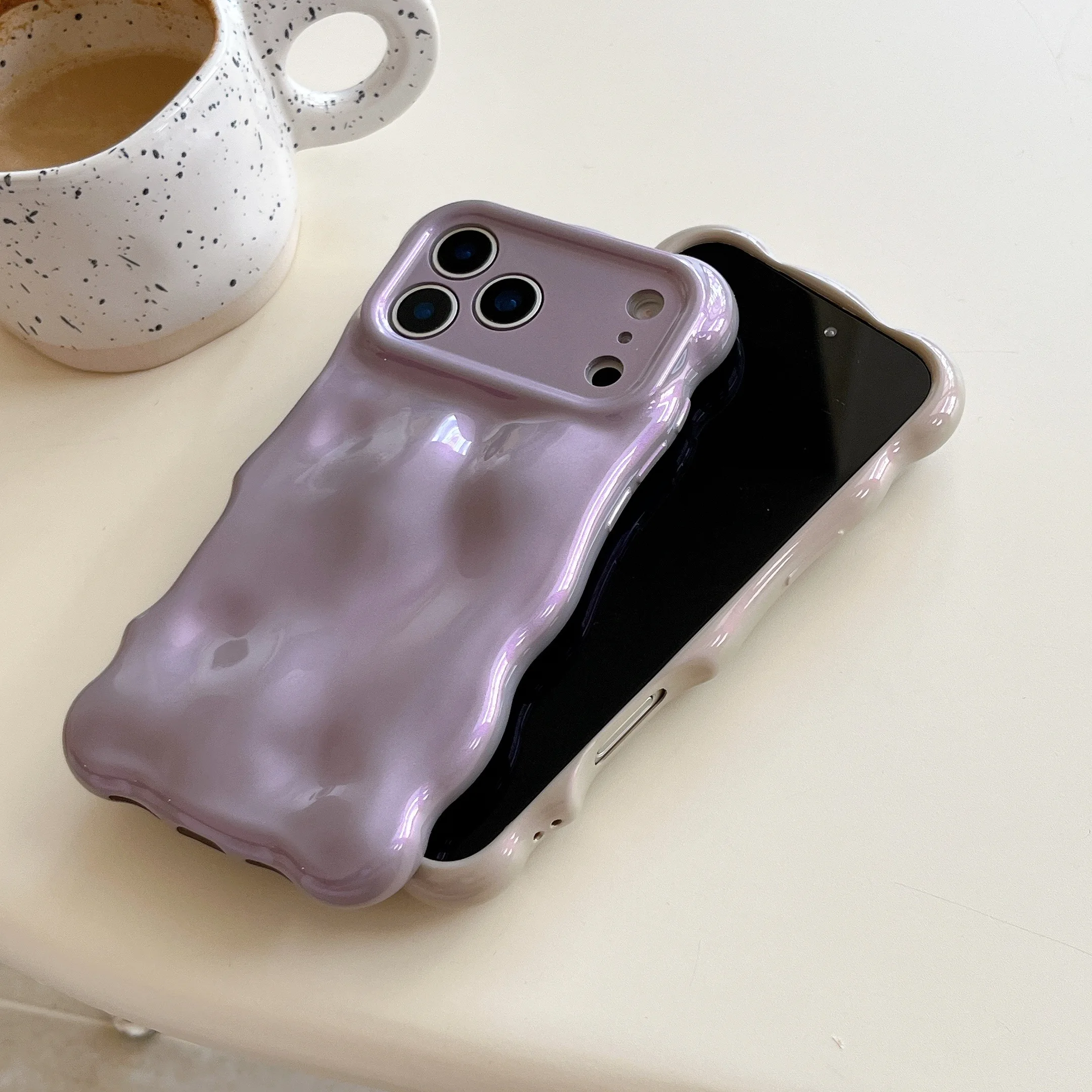 3D Wave Water Ripples Soft TPU Case for iPhone Air 11 12 13 14 15 16 17 Pro Max Wrinkle Wavy Curly Edge Glossy Bubble Cover
