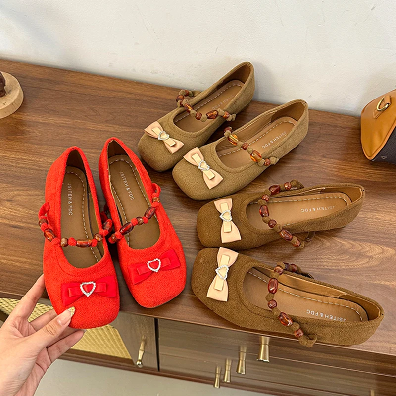 القوس النساء ماري جين أحذية الشقق مطرز أحذية خفيفة بدون كعب حذاء رياضي امرأة 2025 الخريف فستان ضحل غير رسمي المشي Zapatos Mujer #4