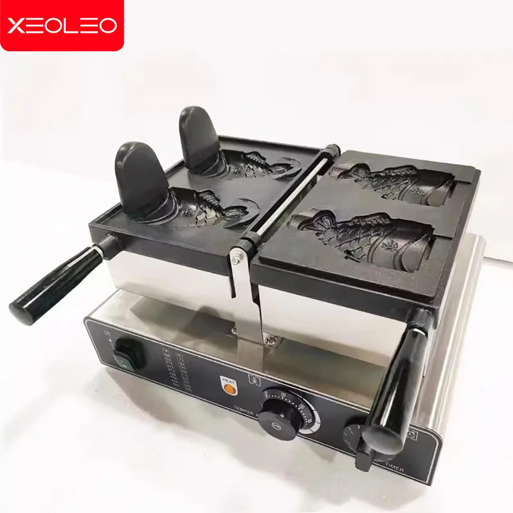 XEOLEO-máquina Taiyaki eléctrica/GAS, 2 uds., boca abierta, forma de pez, helado Taiyaki, máquina para hacer gofres, 1800W, máquina para hacer