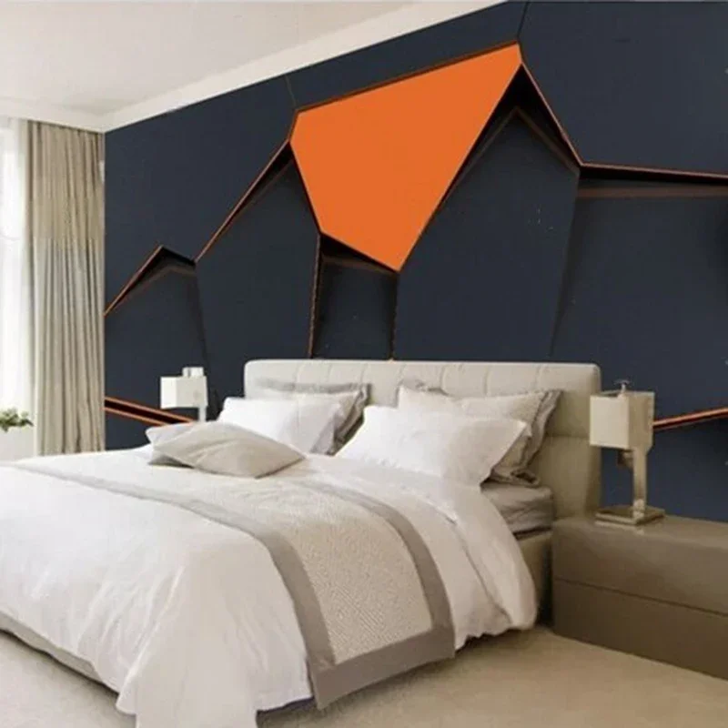 Grand simple and modern 3D abstract geometric color block TV luxurious home decoration bedroom background wall