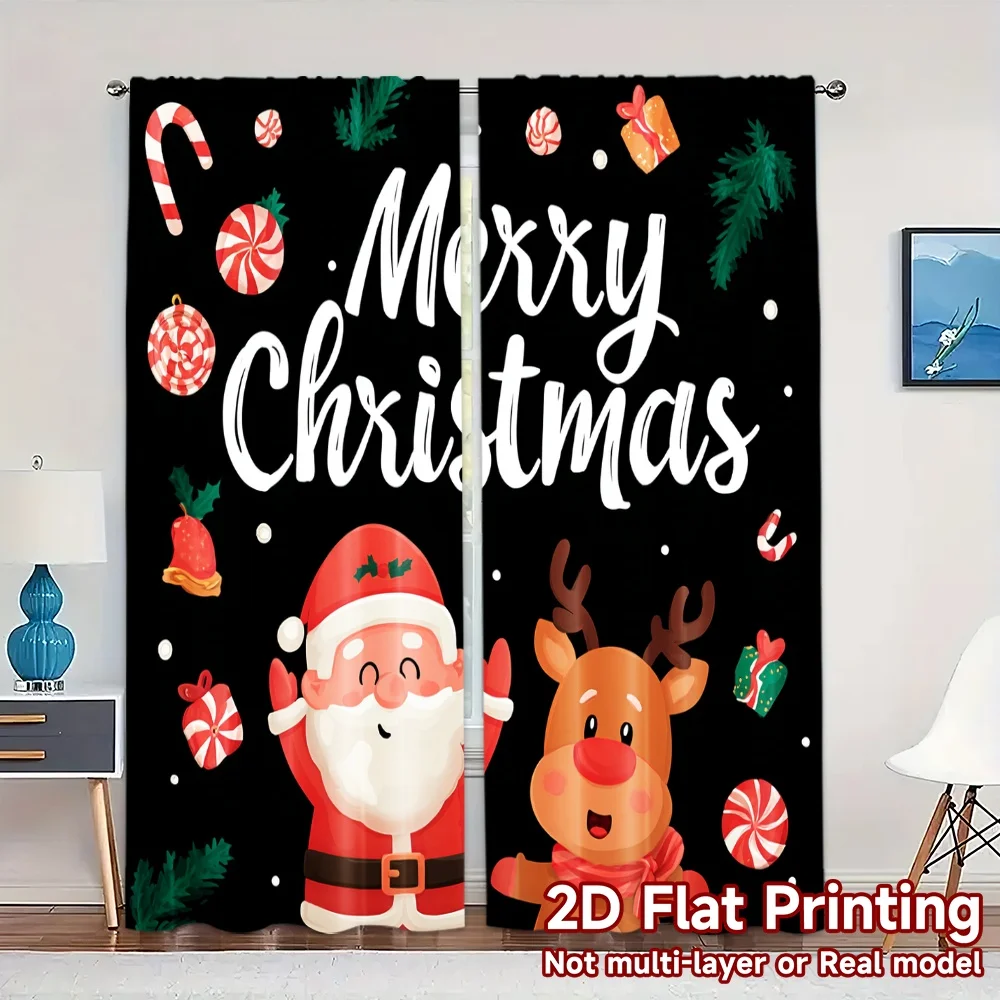 2D Flat Printing,JIT 2pcs, Curtains (Without Rod) Festive Cheer(3) Chic Curtains&Drapes Durable 100% Polyester Fabric Curtains